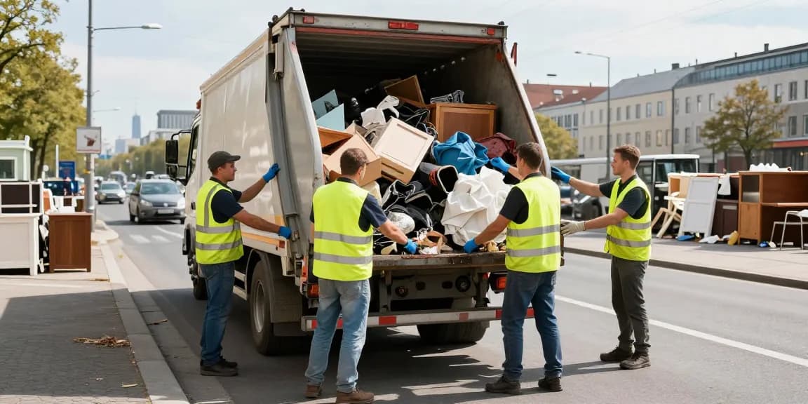 Sperrmüllabholung 80 Euro Berlin team quickly loading bulky waste, showcasing efficient service in urban environment.