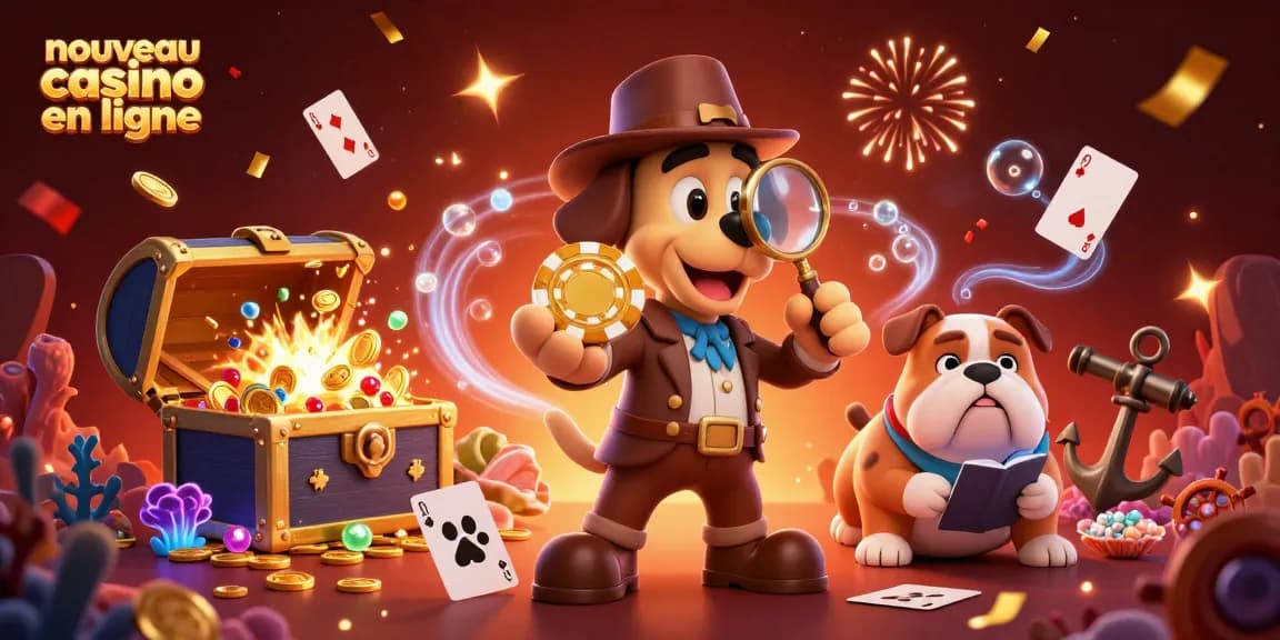 Explorez le nouveau casino en ligne grâce à un détective inspectant des jetons de poker en or.