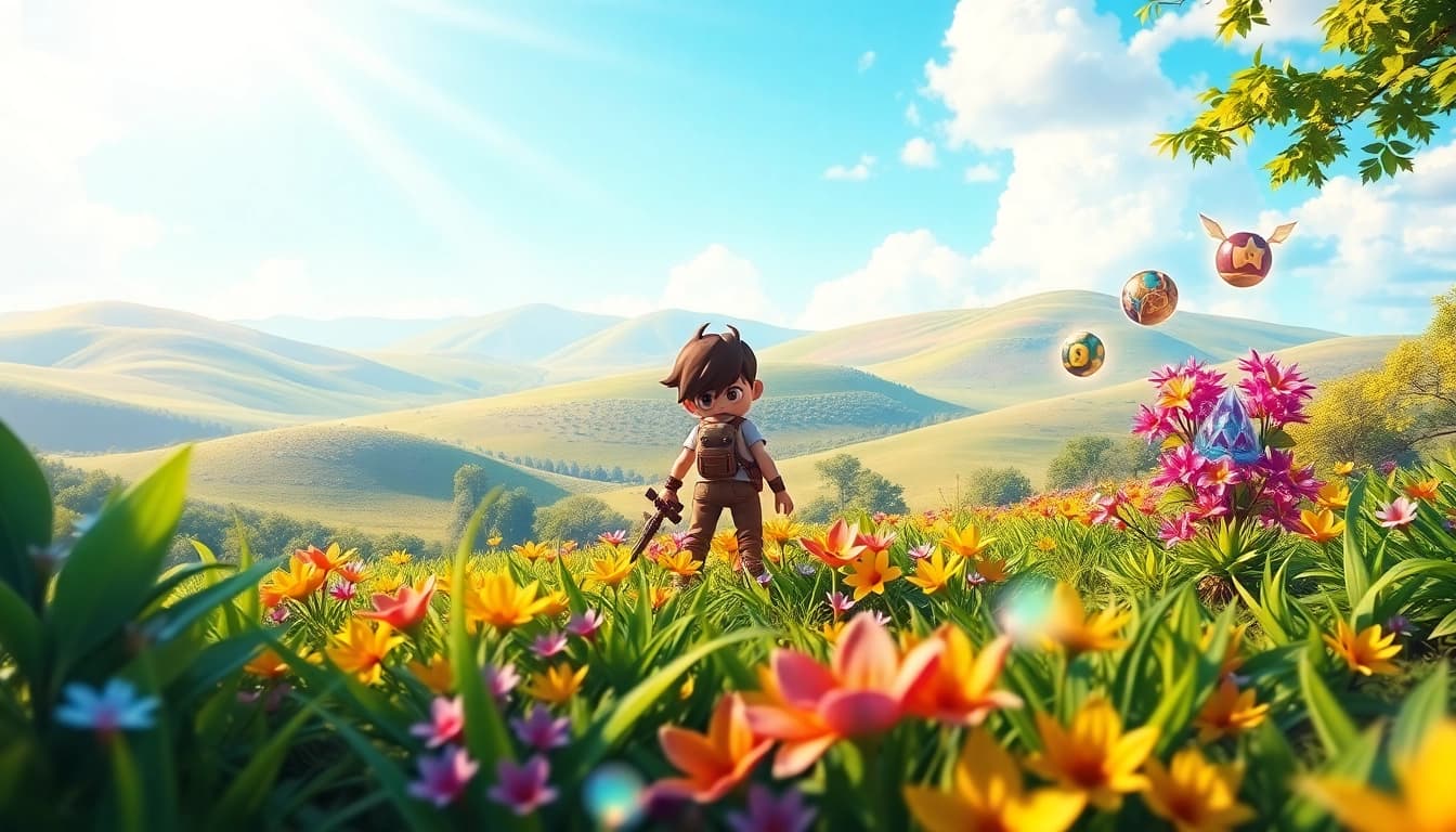 Embark on an adventure with the yono game in this enchanting landscape filled with vibrant colors.