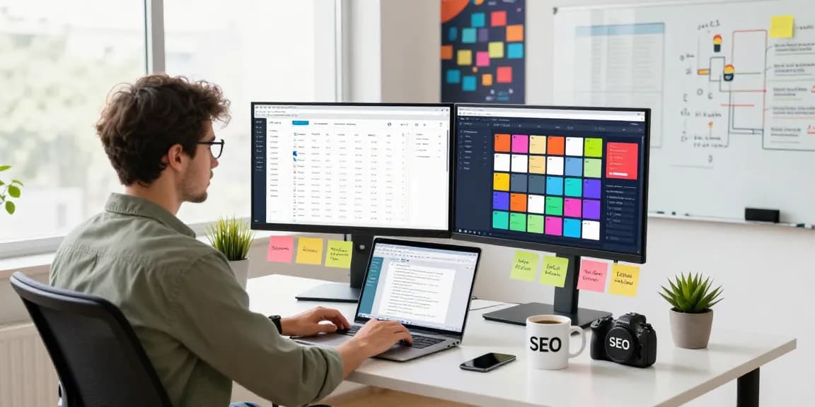 SEO specialist analyzing LLG link indexing tools in a modern digital workspace