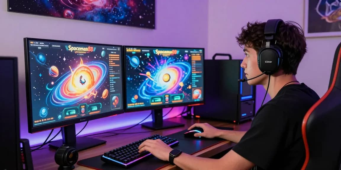 Player engaging with spaceman-themed slot game in a dynamic gaming setup.