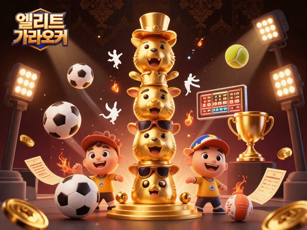 엘리트 가라오케에서 다양한 스포츠 볼이 포착된 3D 일러스트레이션으로 시각적 즐거움을 선사합니다.