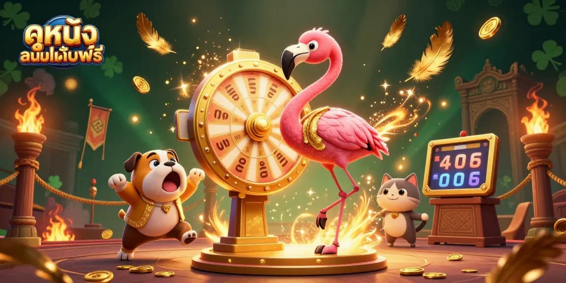 Engage in thrilling ดูหนังออนไลน์ฟรี experiences with dynamic gambling elements, showcasing vibrant 3D illustration.