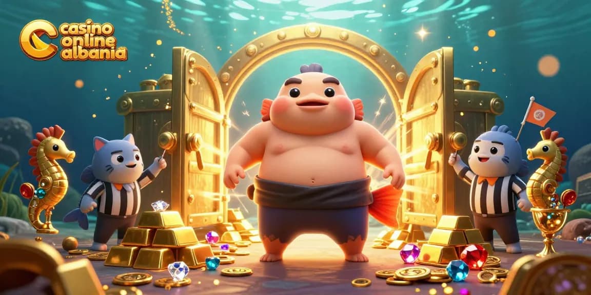 Experience thrilling action in casino online albania with a vibrant underwater scene featuring a sumo fugu.