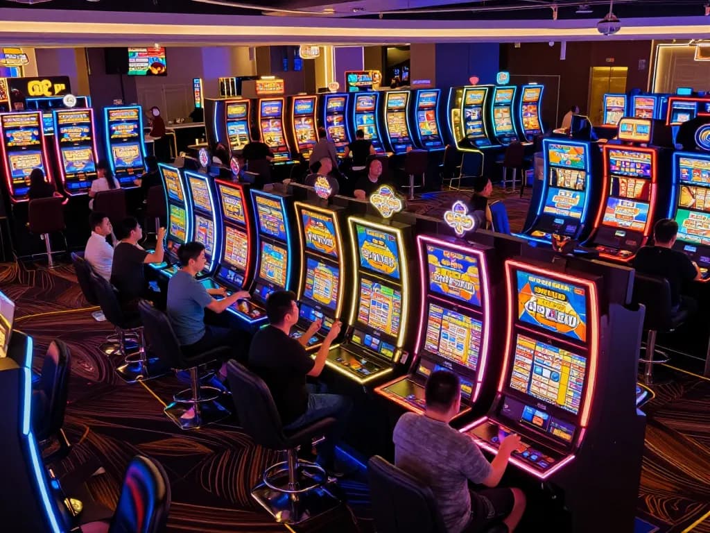 Players enjoying the thrill of slot gacor machines amidst a colorful casino atmosphere