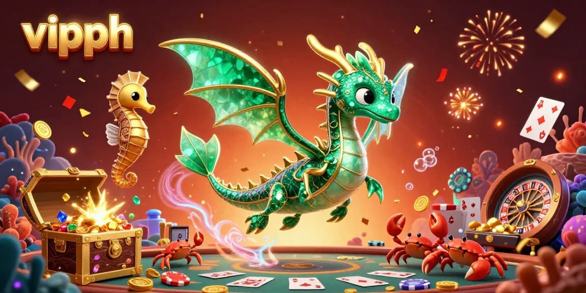 Experience thrilling wins with vipph at a dynamic casino scene featuring a emerald dragon, gold coins, and vibrant gameplay elements.