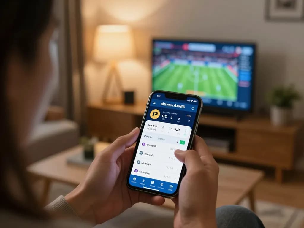 Interfaccia dell'app di scommesse sportive Siti non AAMS visualizzata su smartphone durante un'emozionante sessione di gioco a casa.