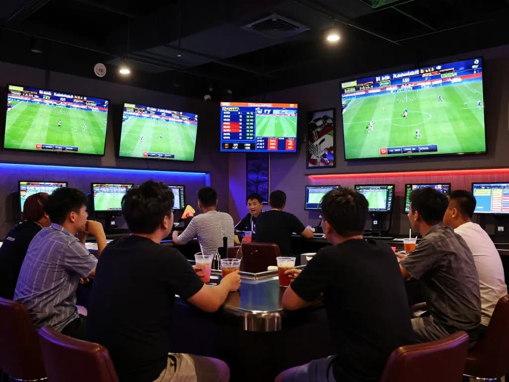 Active sports betting scene at keonhacai88 with enthusiastic bettors and live game displays.