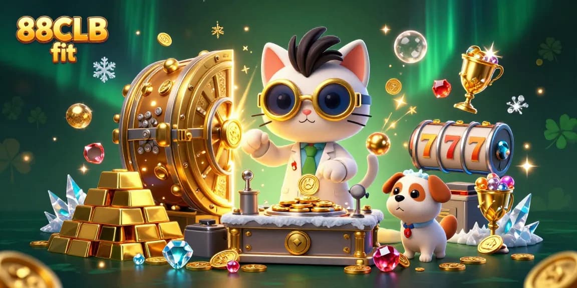 Experience excitement at 88CLB fit with a 3D cartoon mad scientist cat creating golden casino riches.