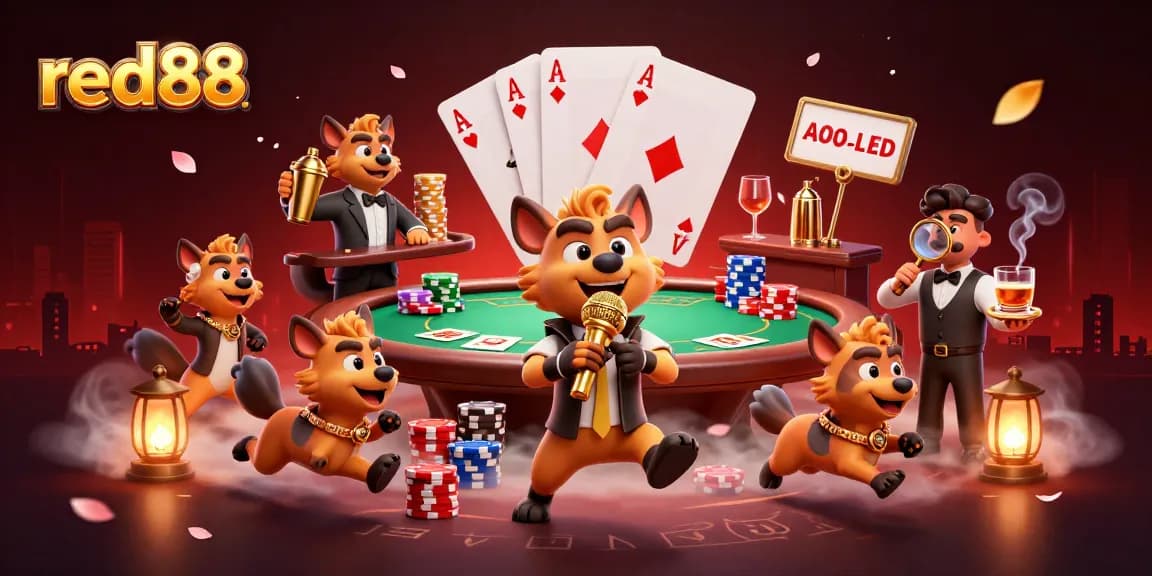 Join the fun at red88's casino with hyenas performing comedy, mixing drinks, and checking IDs.
