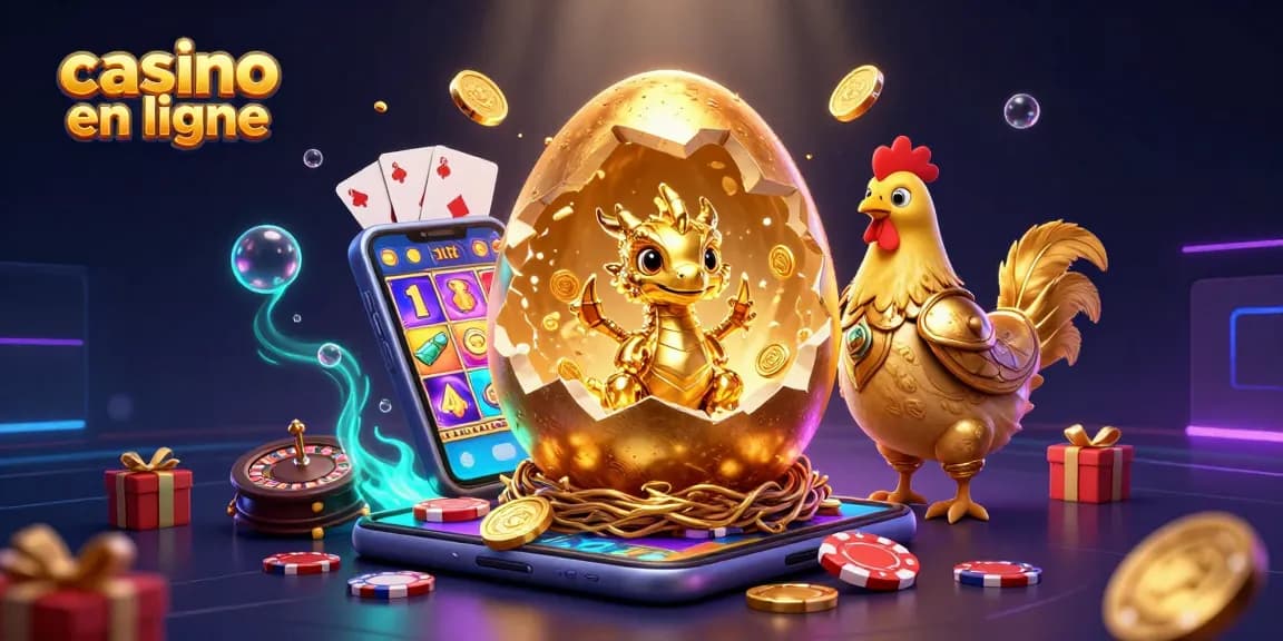 Jouez au casino en ligne avec un dragon doré, jetons de poker et une ambiance captivante.