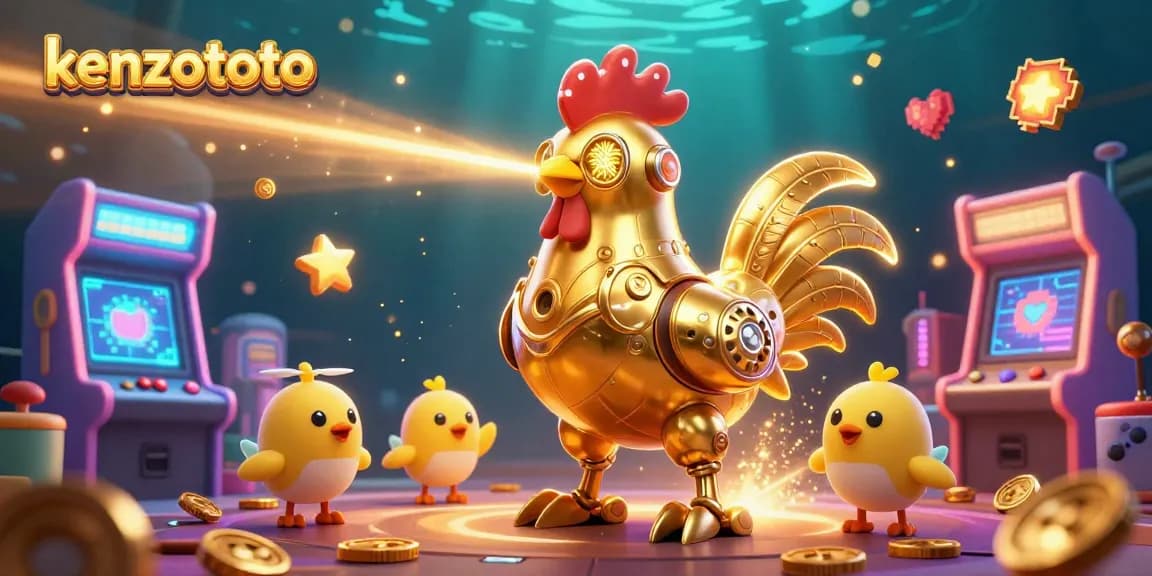 Kenzototo robot engaging players with vibrant gaming elements in a casino-themed 3D scene