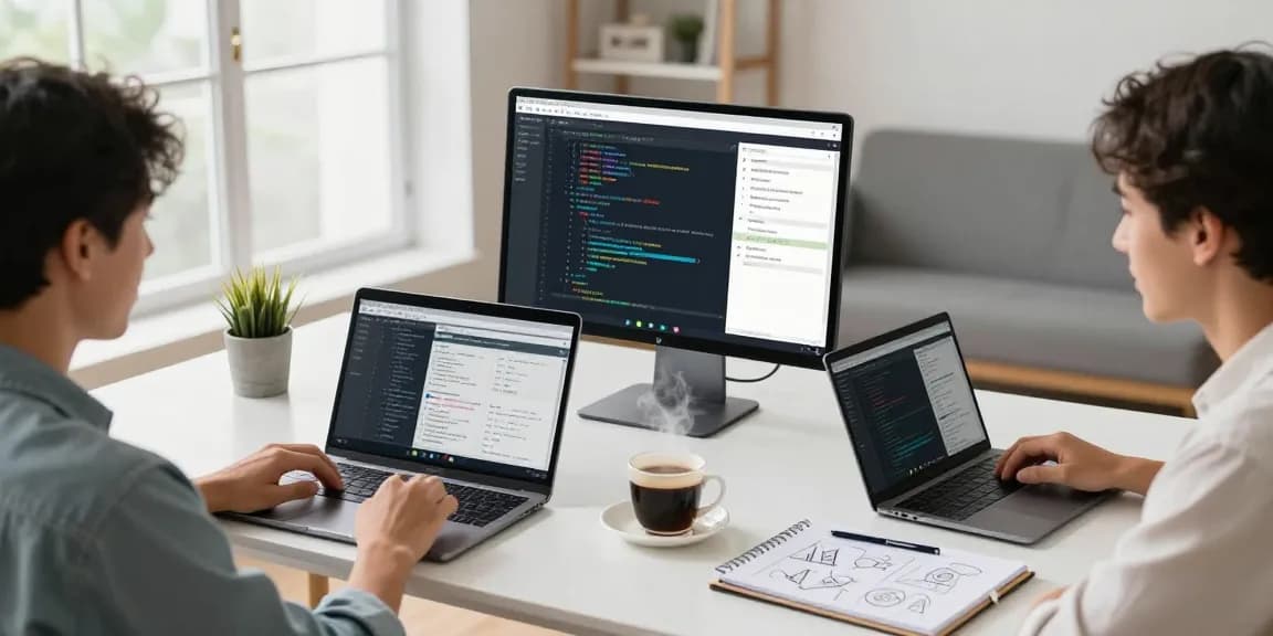 Collaborative remote team using https://raja328.com/ for project management in a modern home office