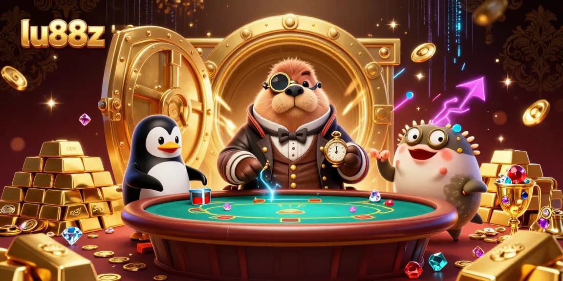 Join the underwater game with lu88z at a lively poker table featuring unique characters.
