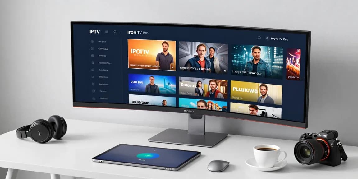 Iron tv pro : interface innovante IPTV sur un bureau moderne avec technologie avancée