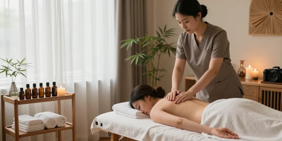 마사지 중인 고객과 테라피스트가 있는 편안한 스웨디시 마사지 공간