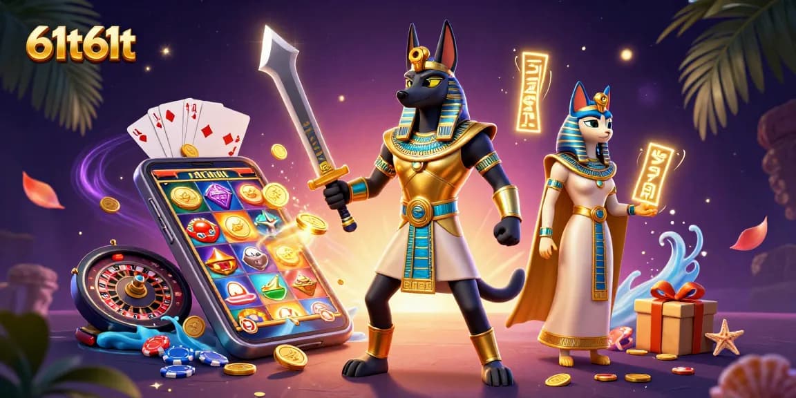 Spin the reels with 61t61t in an exciting casino adventure featuring Anubis and Bastet.