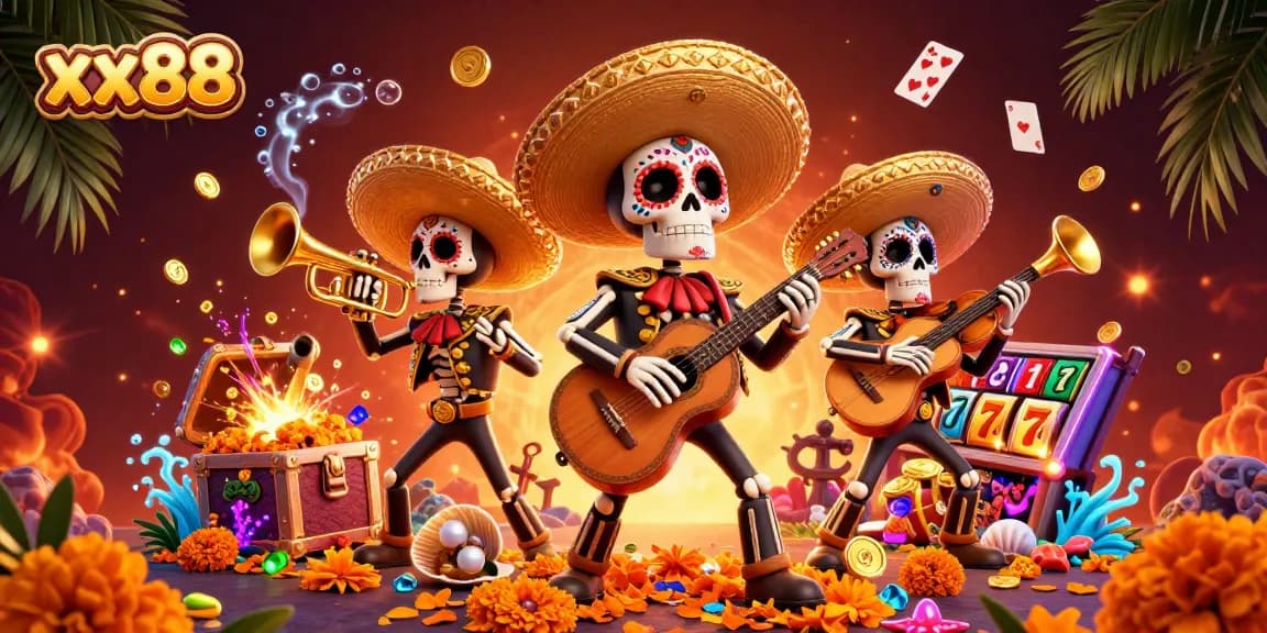 Engage with the vibrant xx88 casino world featuring a lively mariachi band amid a treasure-filled adventure.