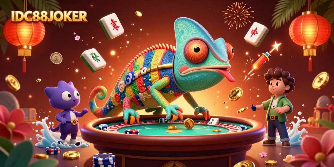 Experience the thrill of winning at IDC88JOKER with a vibrant 3D cartoon casino scene.
