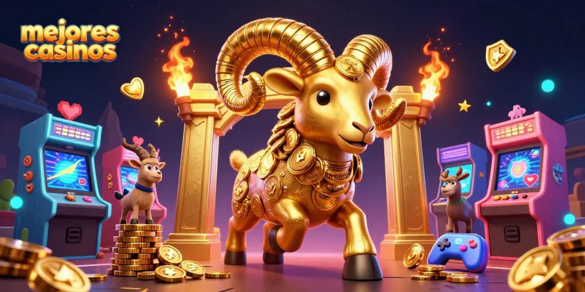 Disfruta de los mejores casinos con el ram dorado cargando hacia los premios en esta animada escena 3D.