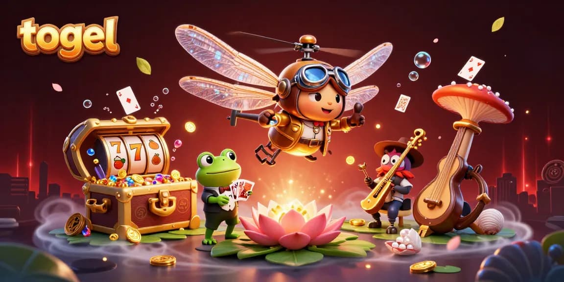 Experience thrilling togel games in a dynamic casino scene with a frog croupier and jazz musicians.