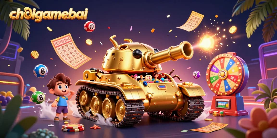 Win big at choigamebai by playing in a vibrant, miniature casino scene bursting with excitement.