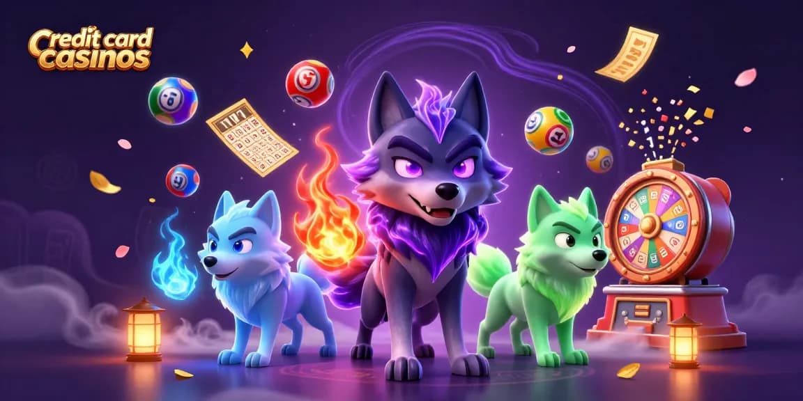 Experience thrilling wins at credit card casinos with animated vibrant game elements and characters.