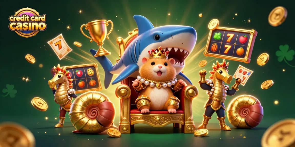 Experience a thrilling credit card casino adventure with vibrant slot elements and engaging characters.