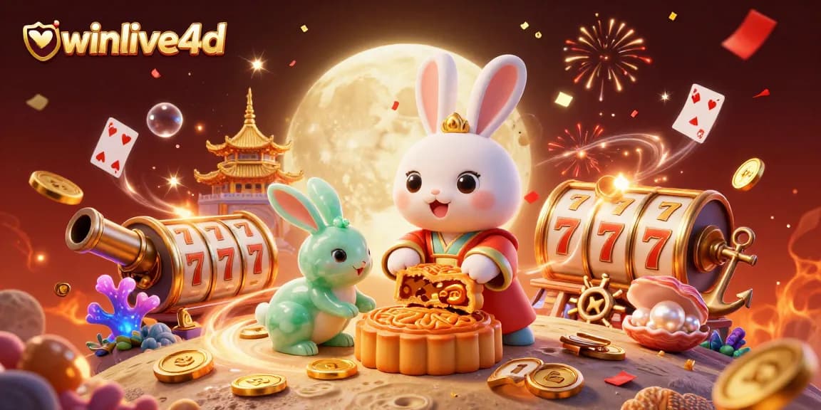 Experience winlive4d with a festive 3D illustration emphasizing interactive and modern casino elements.