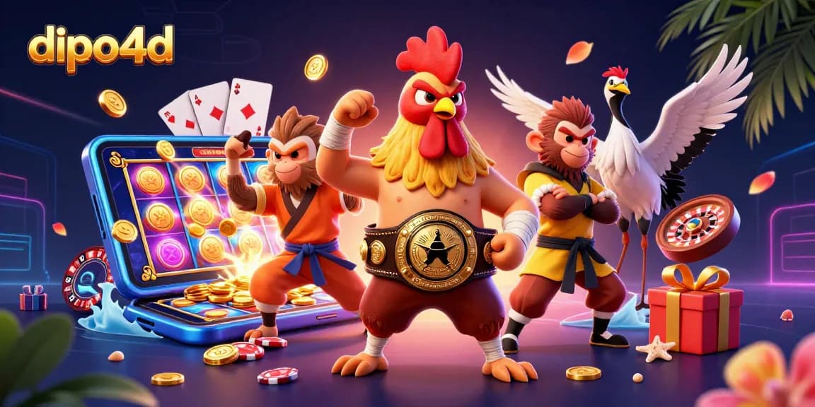 dipo4d brings thrilling online gaming with vibrant characters, dynamic slot games, and festive decorations.