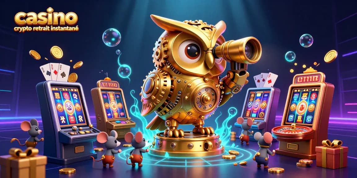Animation d'une expérience de jeu sur casino crypto retrait instantané avec des créatures et éléments colorés.