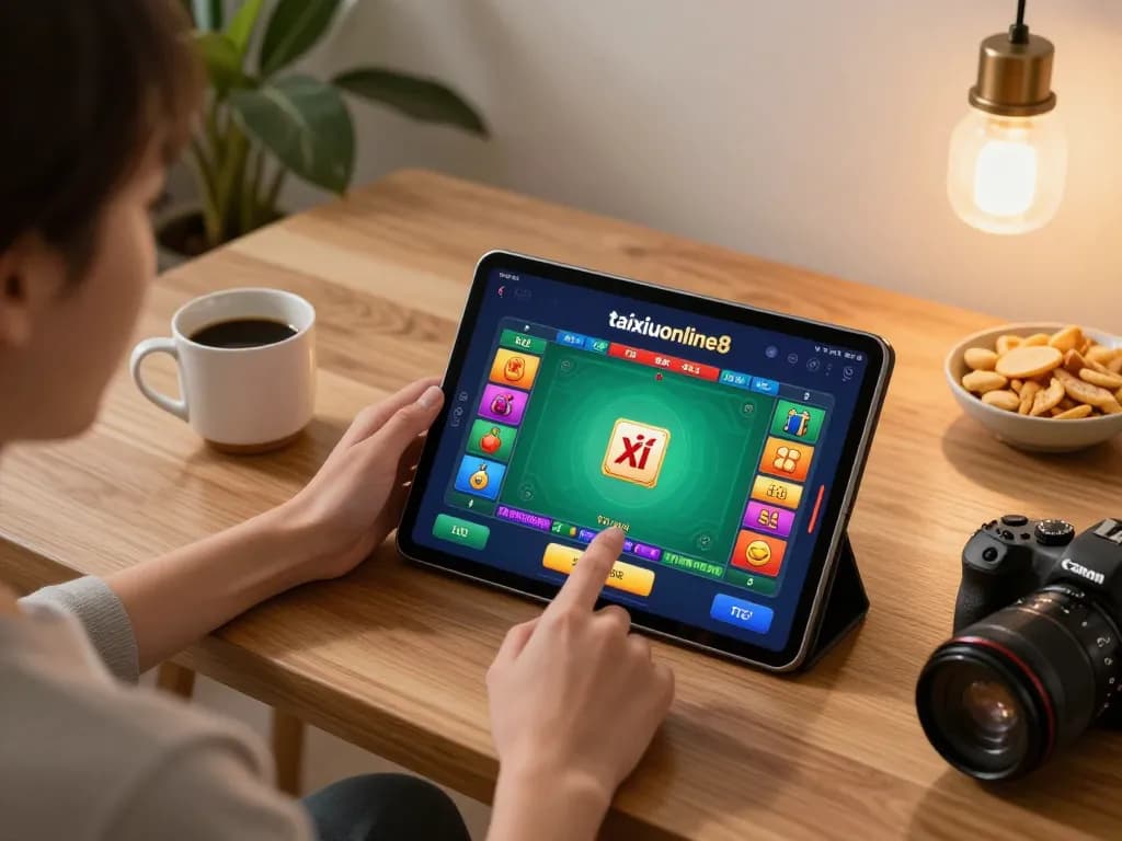 Tài Xỉu gameplay on taixiuonline8 app at home, showcasing vibrant interface and cozy atmosphere.