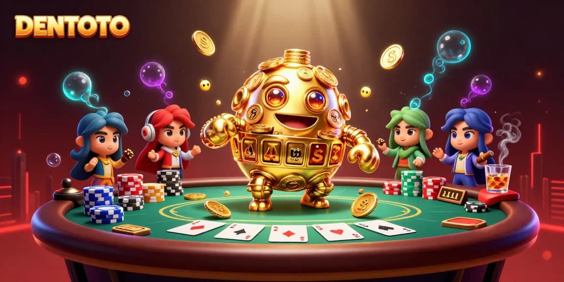 DENTOTO showcases an adventurous casino scene with a golden golem and poker elements.