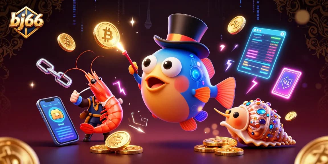 Watch bj66's captivating 3D illustration showcasing casino wealth, with an anglerfish and pirate shrimp attracting coins.