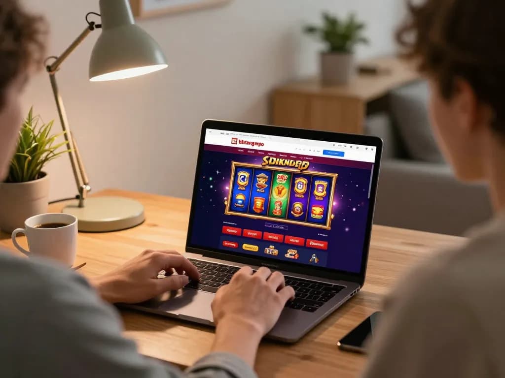 Rasakan permainan mendebarkan dengan antarmuka kasino online bintangmpo yang penuh warna di laptop