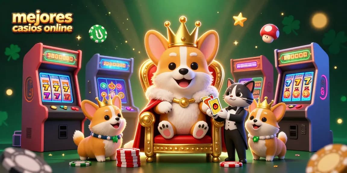 Disfruta de los mejores casinos online con un corgi real y elementos de juego deslumbrantes.