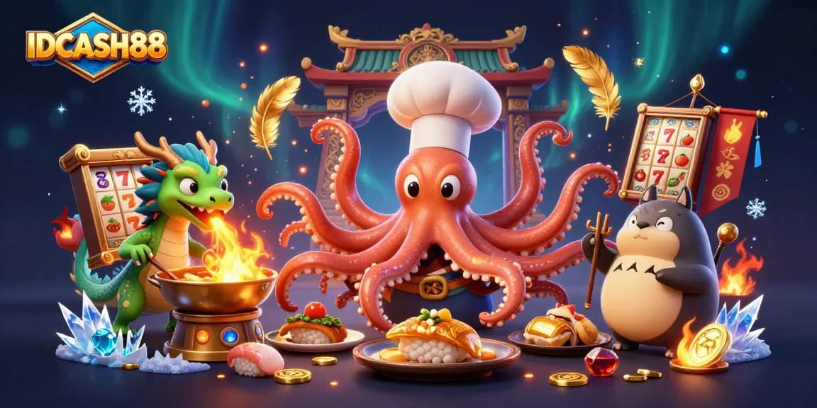Experience exciting gameplay with IDCASH88 in this vibrant 3D casino scene featuring unique characters.