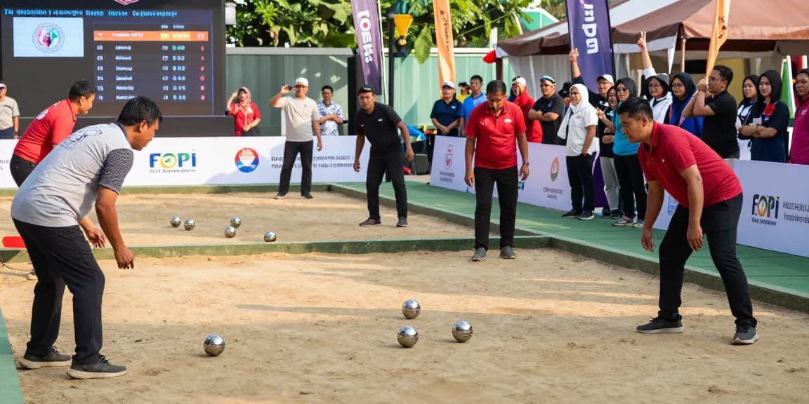 Permainan petanque komunitas di lapangan FOPI Kota Banjarbaru dengan antusiasme masyarakat.