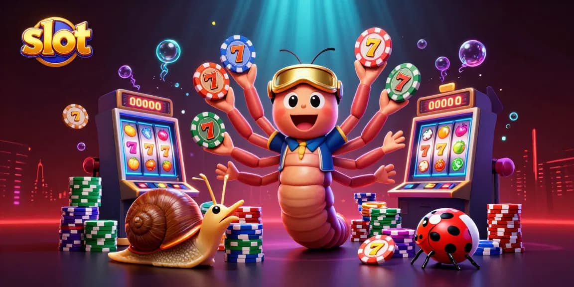 Slot menunjukkan dealer kartun 3D yang menarik, simbol buah, dan tumpukan chip untuk pengalaman bermain yang menarik.