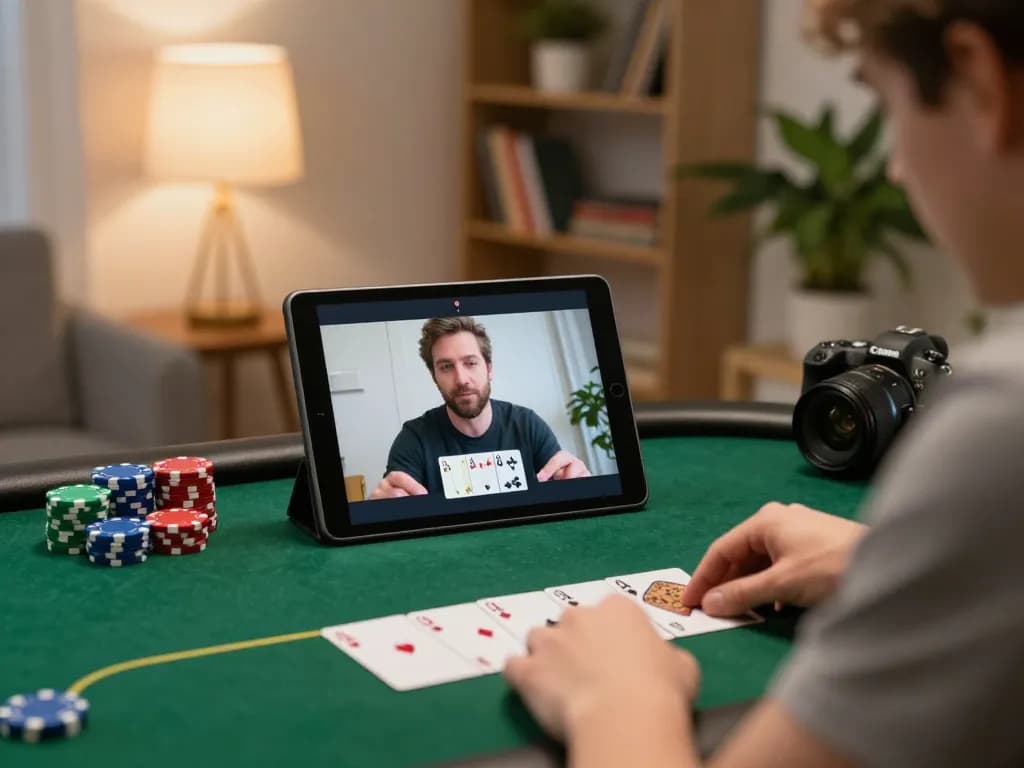 Engaging online poker gameplay on luck8 platform in a cozy home setting with strategic atmosphere.