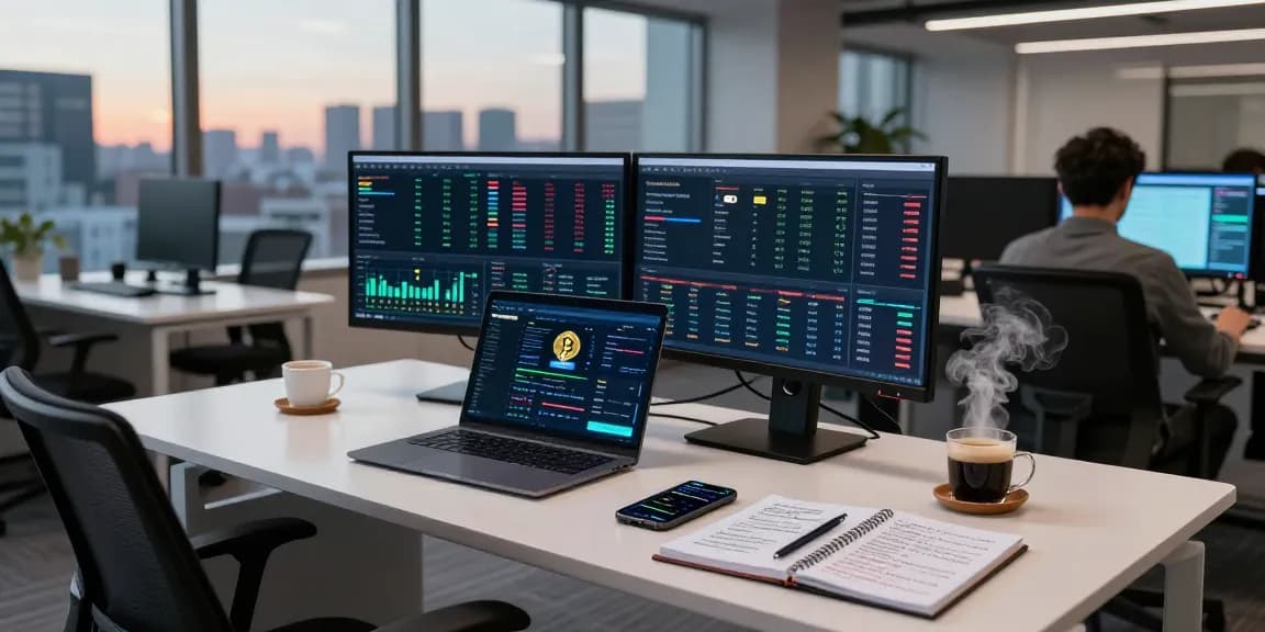 Cricbet live sports betting workspace with dual monitors and cryptocurrency management tools.