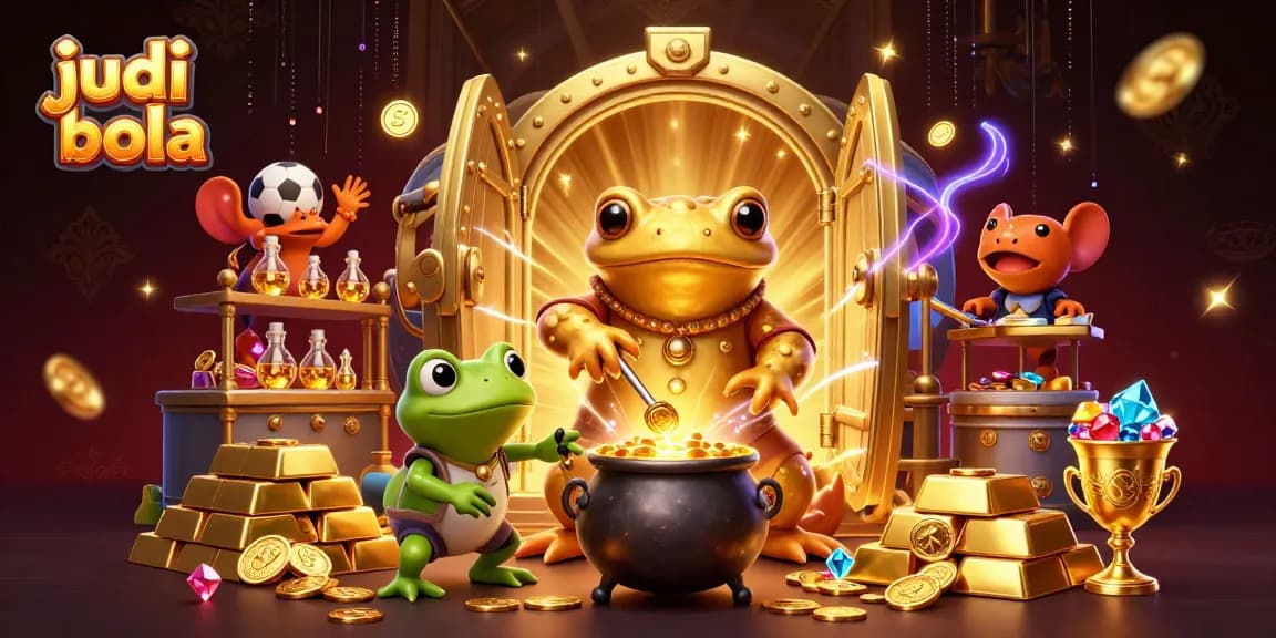 Engage in judi bola with a vibrant scene of gold and sports elements, showcasing betting excitement.