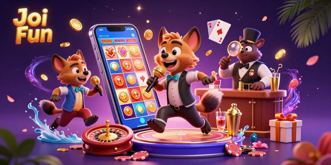 Experience the fun of Joi Fun with lively casino hyenas enjoying games and laughter in an engaging atmosphere.