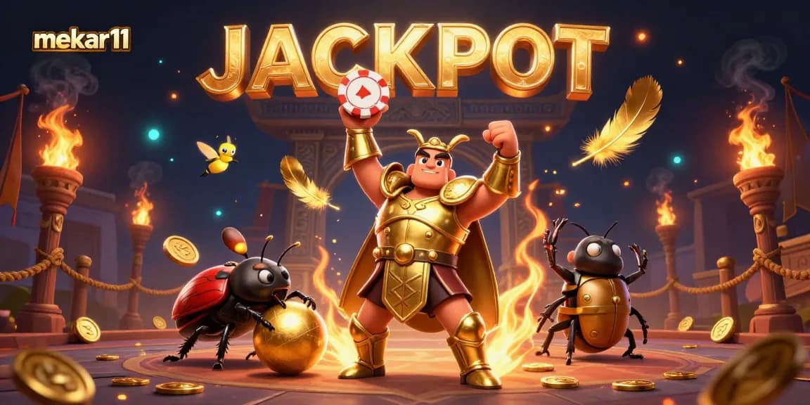 Experience winning excitement with mekar11 in a lively casino scene of beetles and fireworks!