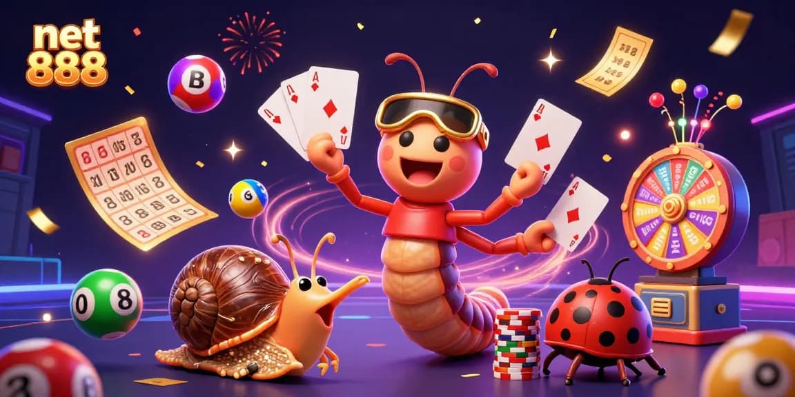 Engage in exciting games with net 888, featuring a dynamic casino scene with vibrant characters.