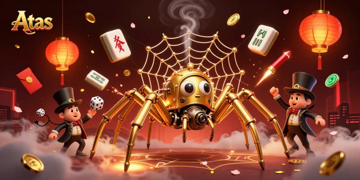 Engage with the Atas casino universe through a vibrant 3D illustration capturing unique gaming elements.