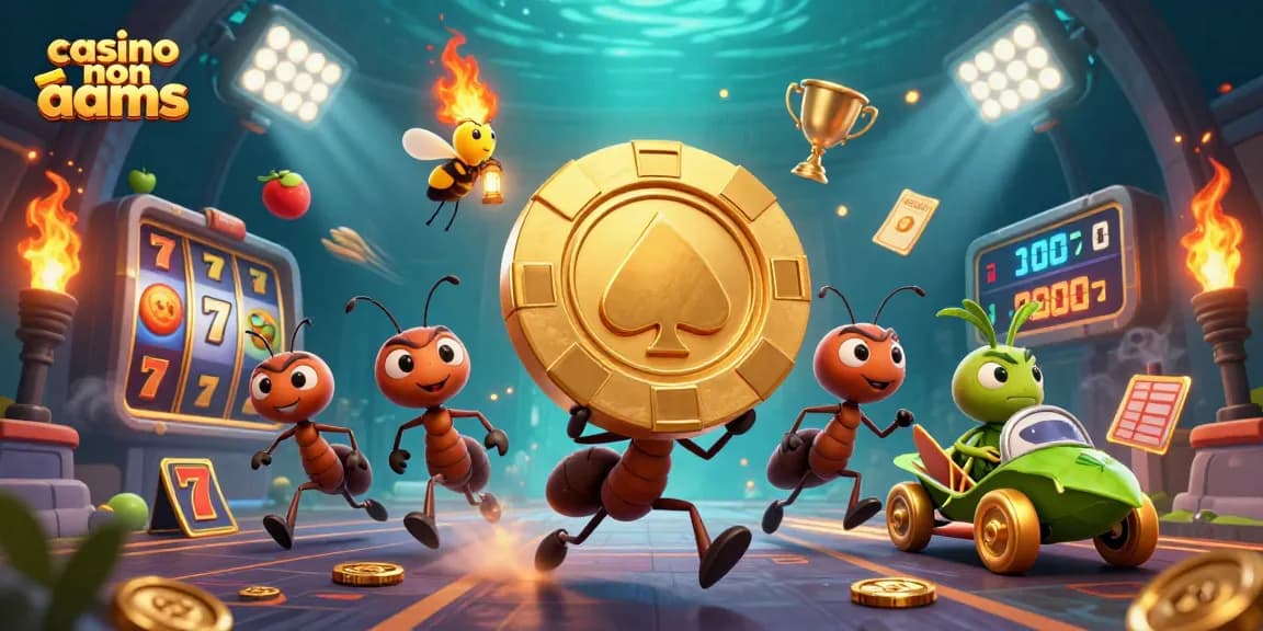Giocatori nei casino non AAMS si divertono con slot machine e trofei scintillanti.