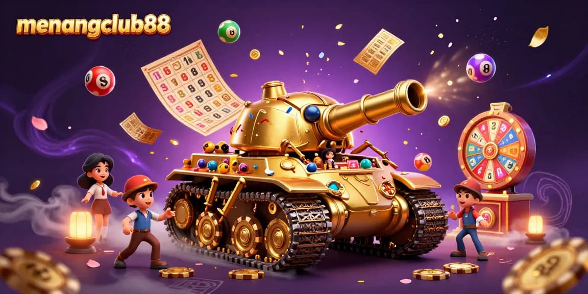 Experience the excitement of menangclub88 with a vibrant, dynamic casino scene featuring colorful elements and a golden beetle tank.