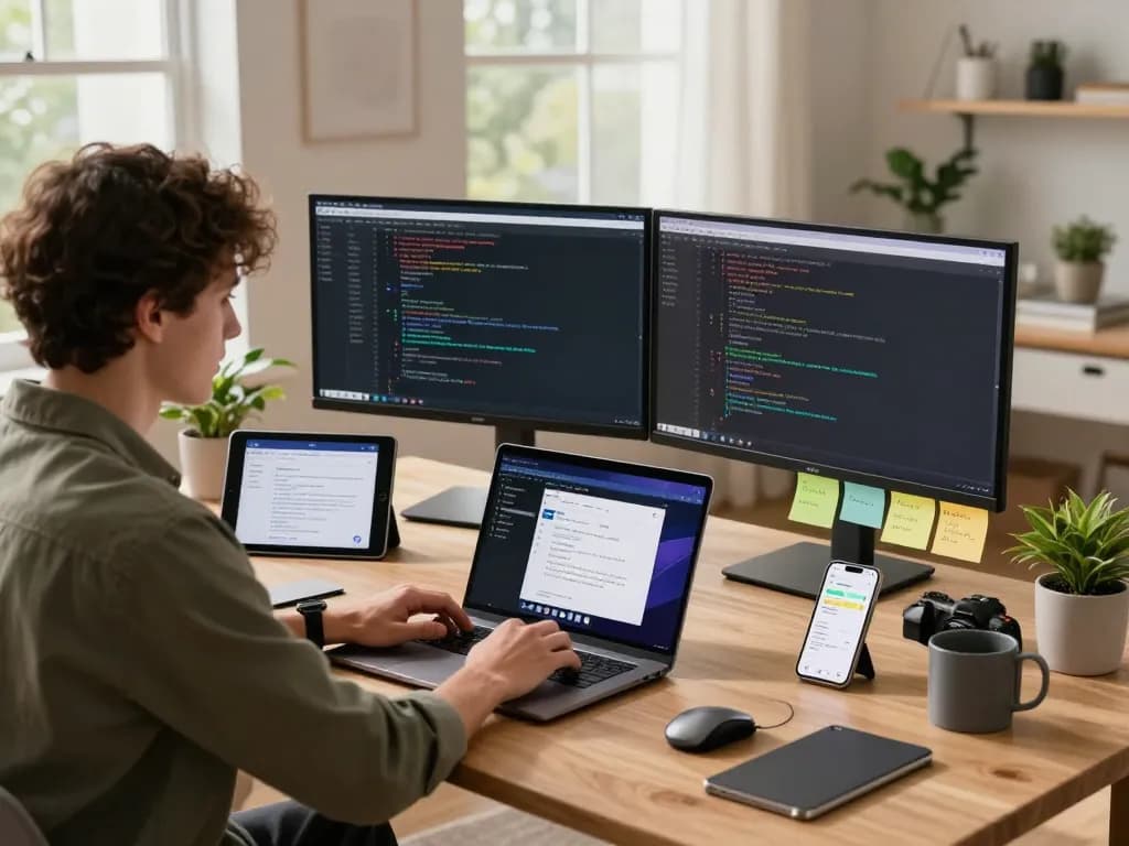 Moltbot AI installation in a modern home office, showcasing tech setup with laptop and coding screens.