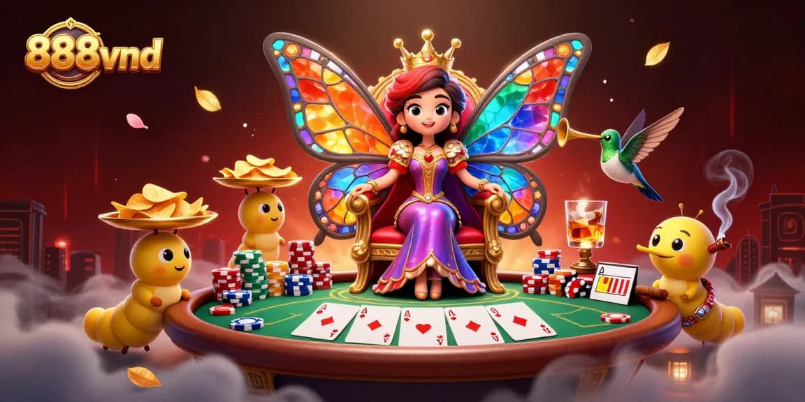 Experience the vibrant casino world of 888vnd with dynamic gameplay elements surrounding colorful characters.